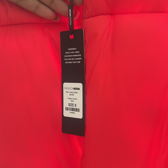 Red Long Puffer Jacket - Picture 3 of 7